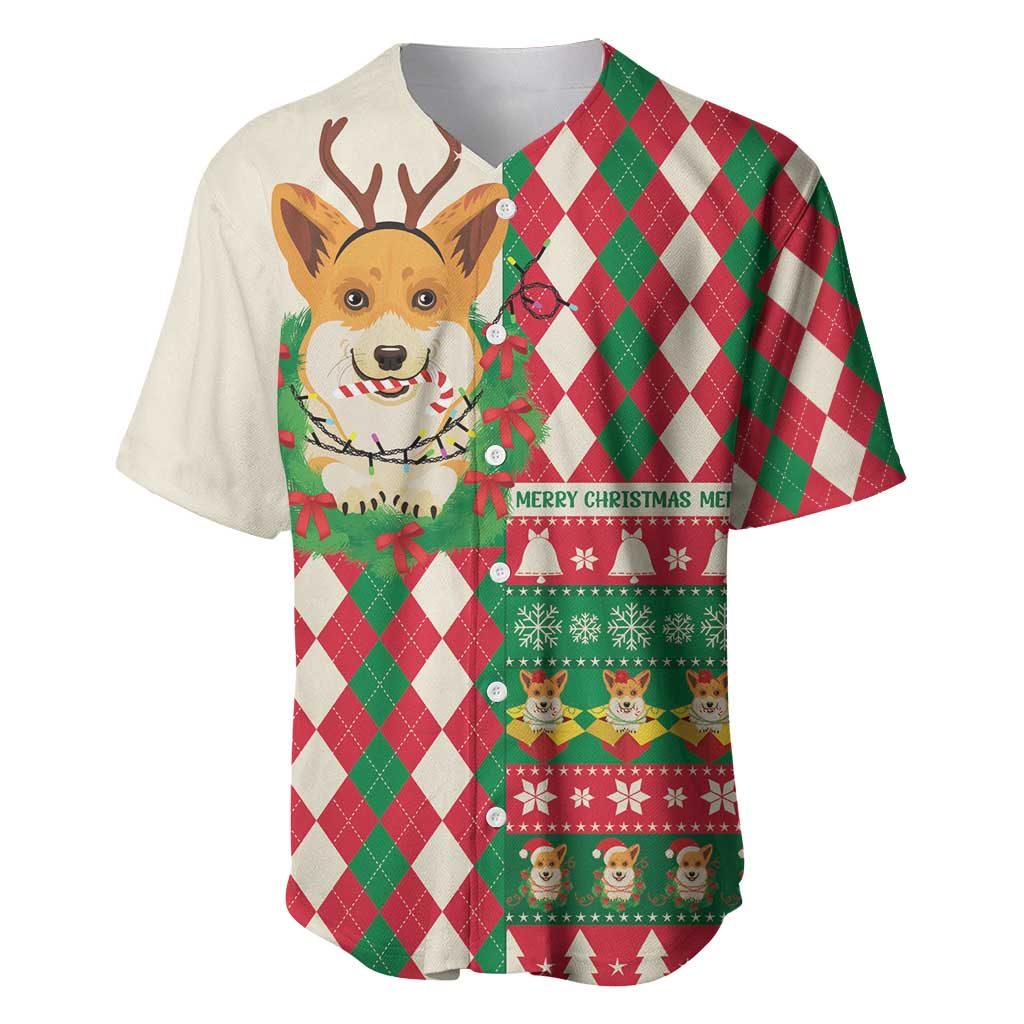 Wales Corgi Christmas Baseball Jersey Seamless Cute Dog Argyle Pattern - Wonder Print Shop