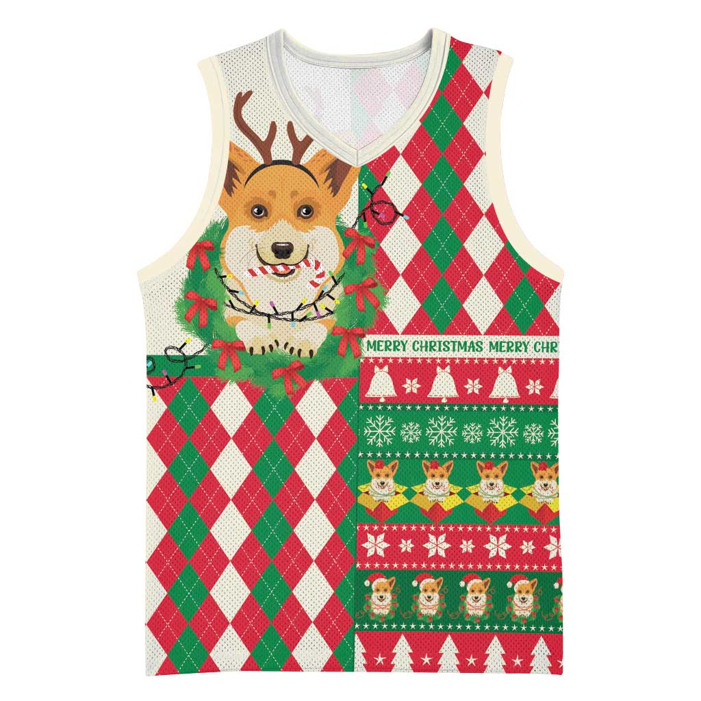 Wales Corgi Christmas Basketball Jersey Seamless Cute Dog Argyle Pattern - Wonder Print Shop
