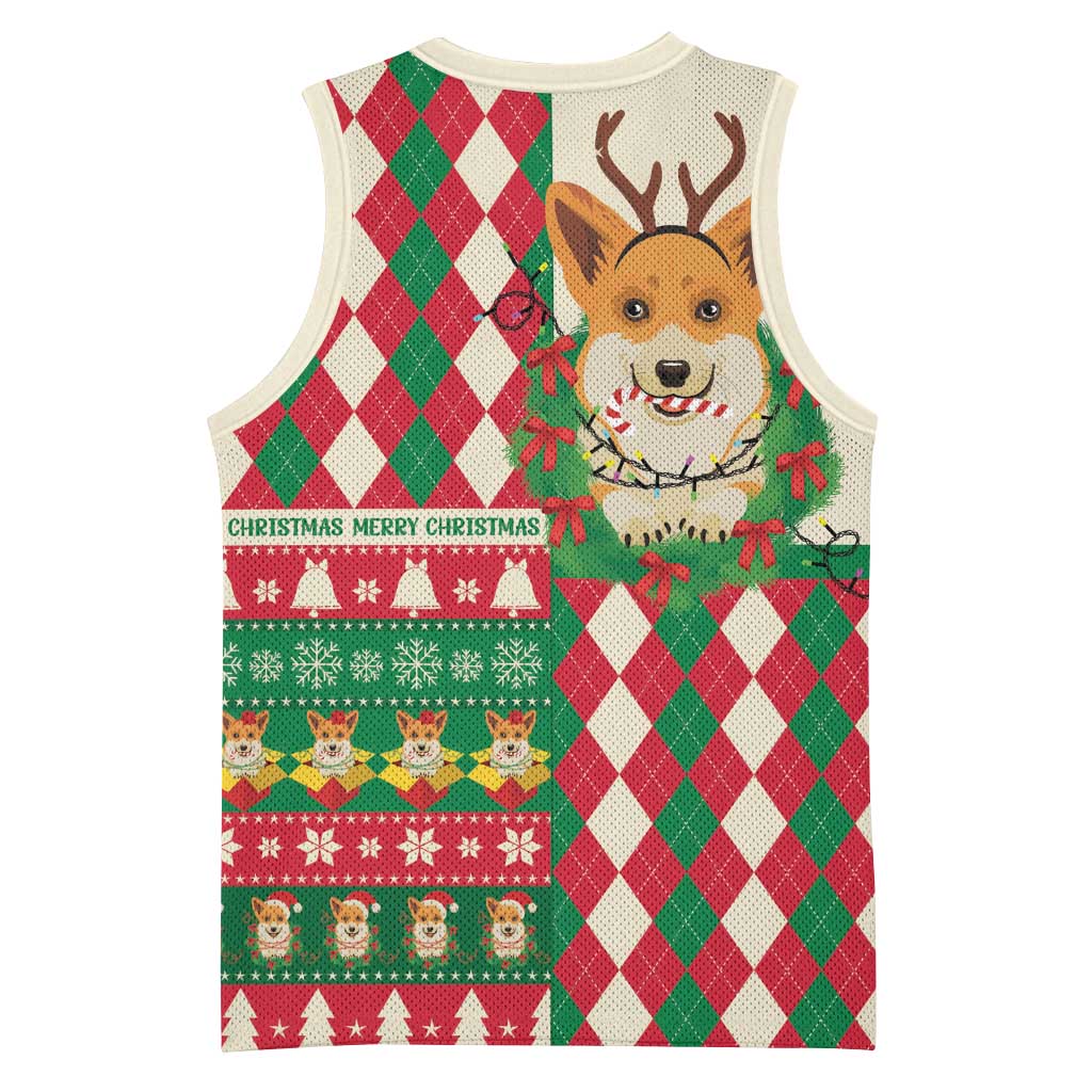 Wales Corgi Christmas Basketball Jersey Seamless Cute Dog Argyle Pattern - Wonder Print Shop