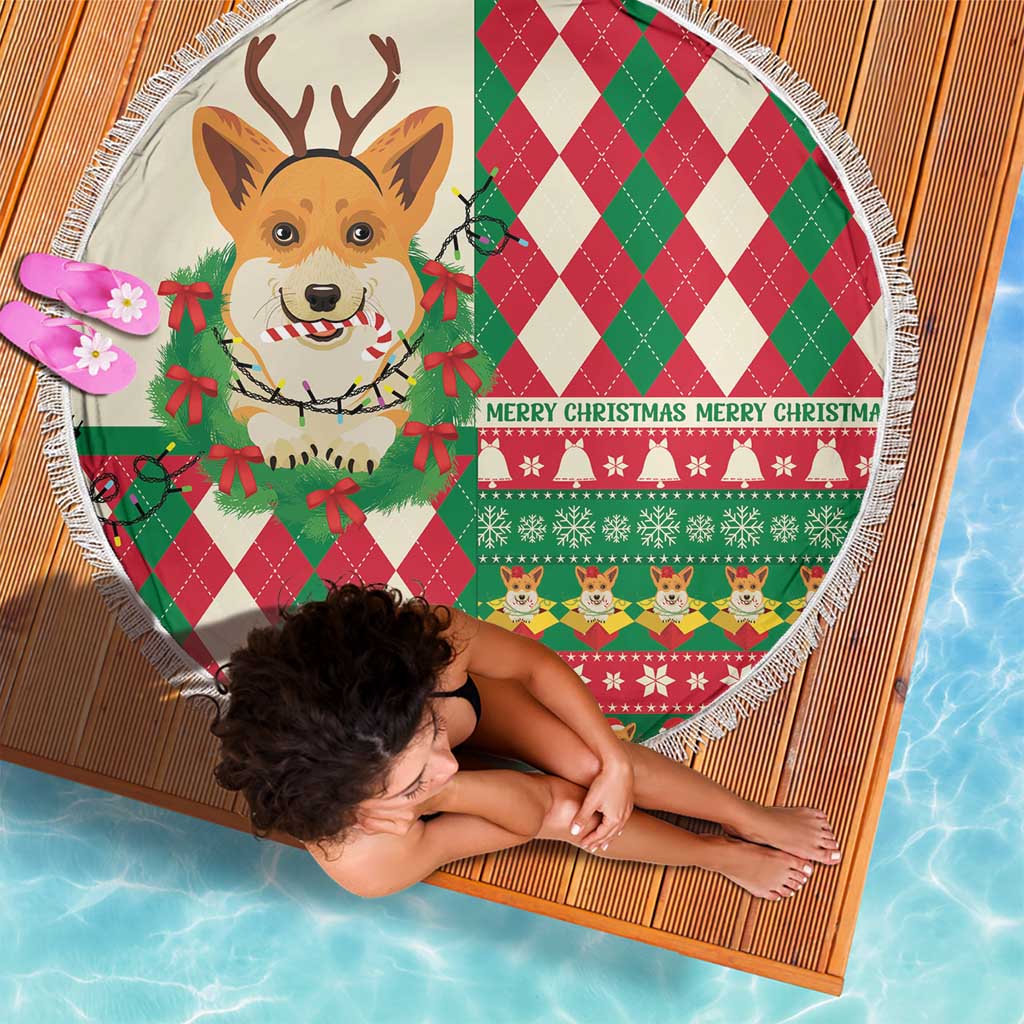 Wales Corgi Christmas Beach Blanket Seamless Cute Dog Argyle Pattern - Wonder Print Shop