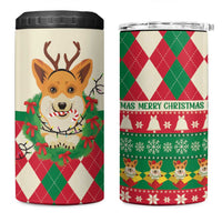 Wales Corgi Christmas 4 in 1 Can Cooler Tumbler Seamless Cute Dog Argyle Pattern - Wonder Print Shop