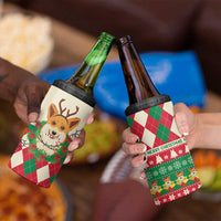 Wales Corgi Christmas 4 in 1 Can Cooler Tumbler Seamless Cute Dog Argyle Pattern - Wonder Print Shop