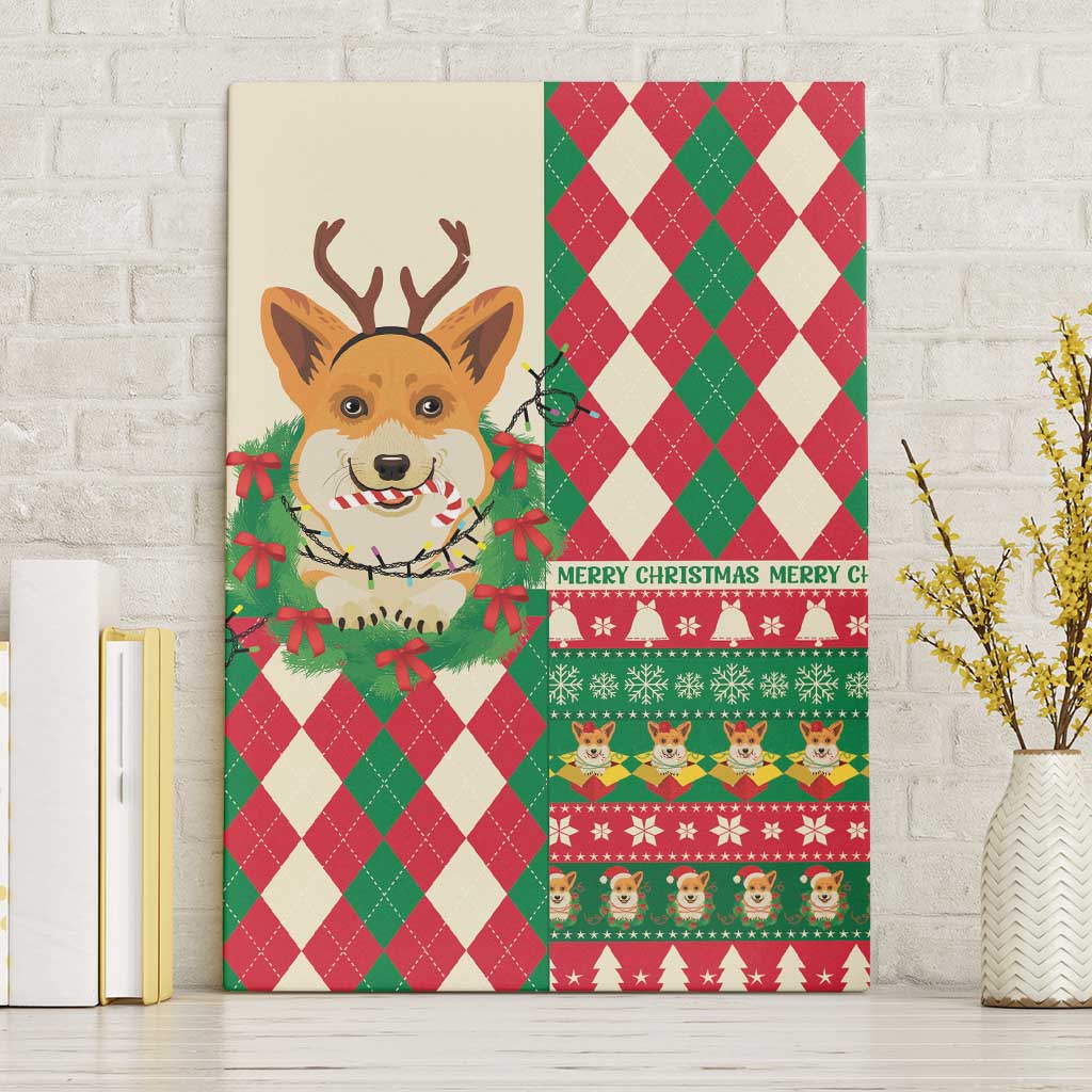 Wales Corgi Christmas Canvas Wall Art Seamless Cute Dog Argyle Pattern - Wonder Print Shop