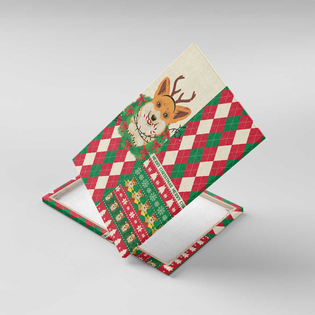Wales Corgi Christmas Canvas Wall Art Seamless Cute Dog Argyle Pattern - Wonder Print Shop