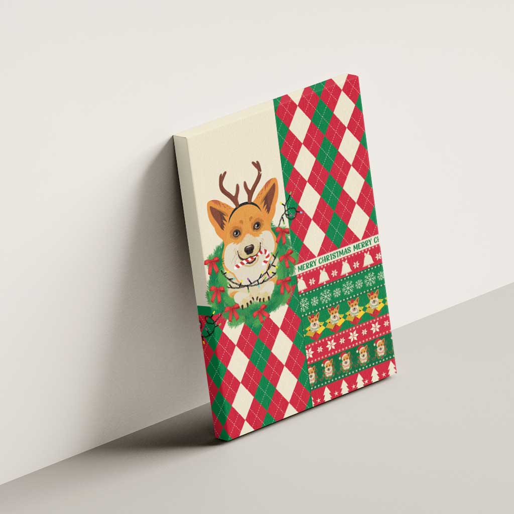 Wales Corgi Christmas Canvas Wall Art Seamless Cute Dog Argyle Pattern - Wonder Print Shop