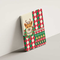 Wales Corgi Christmas Canvas Wall Art Seamless Cute Dog Argyle Pattern - Wonder Print Shop