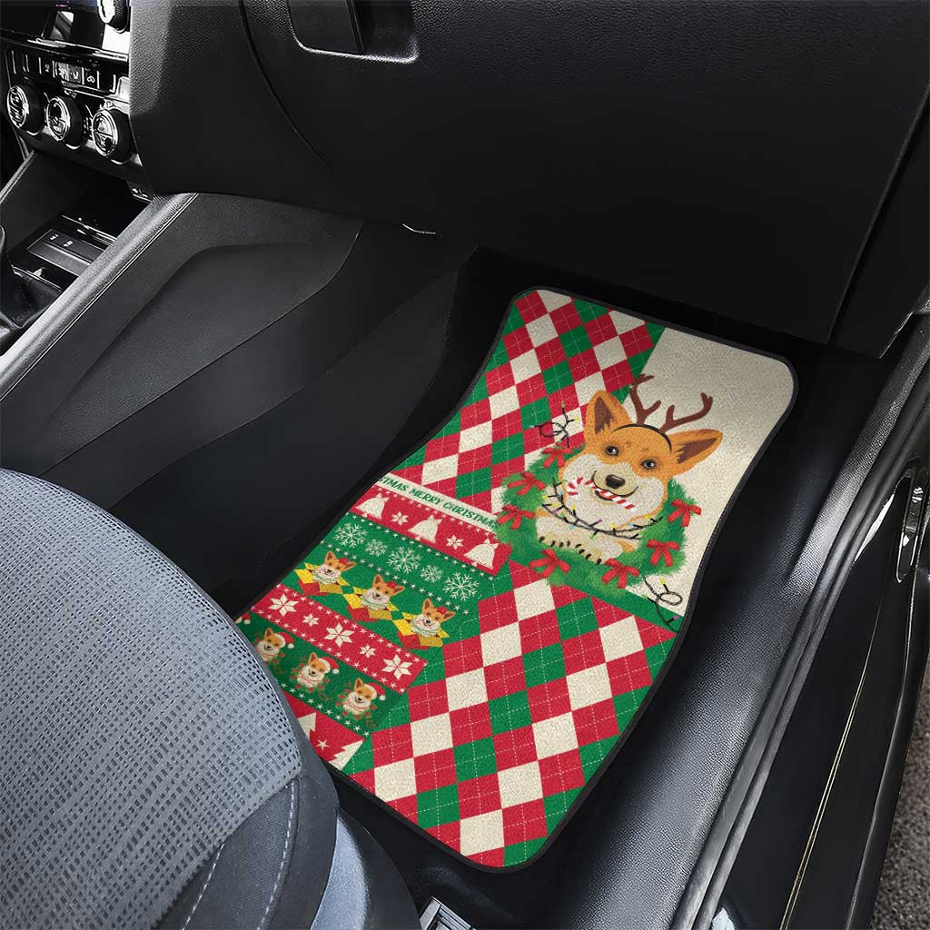 Wales Corgi Christmas Car Mats Seamless Cute Dog Argyle Pattern - Wonder Print Shop
