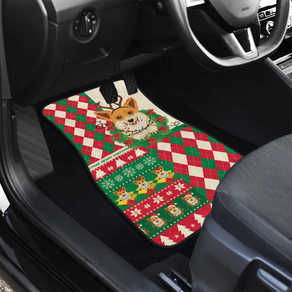 Wales Corgi Christmas Car Mats Seamless Cute Dog Argyle Pattern - Wonder Print Shop