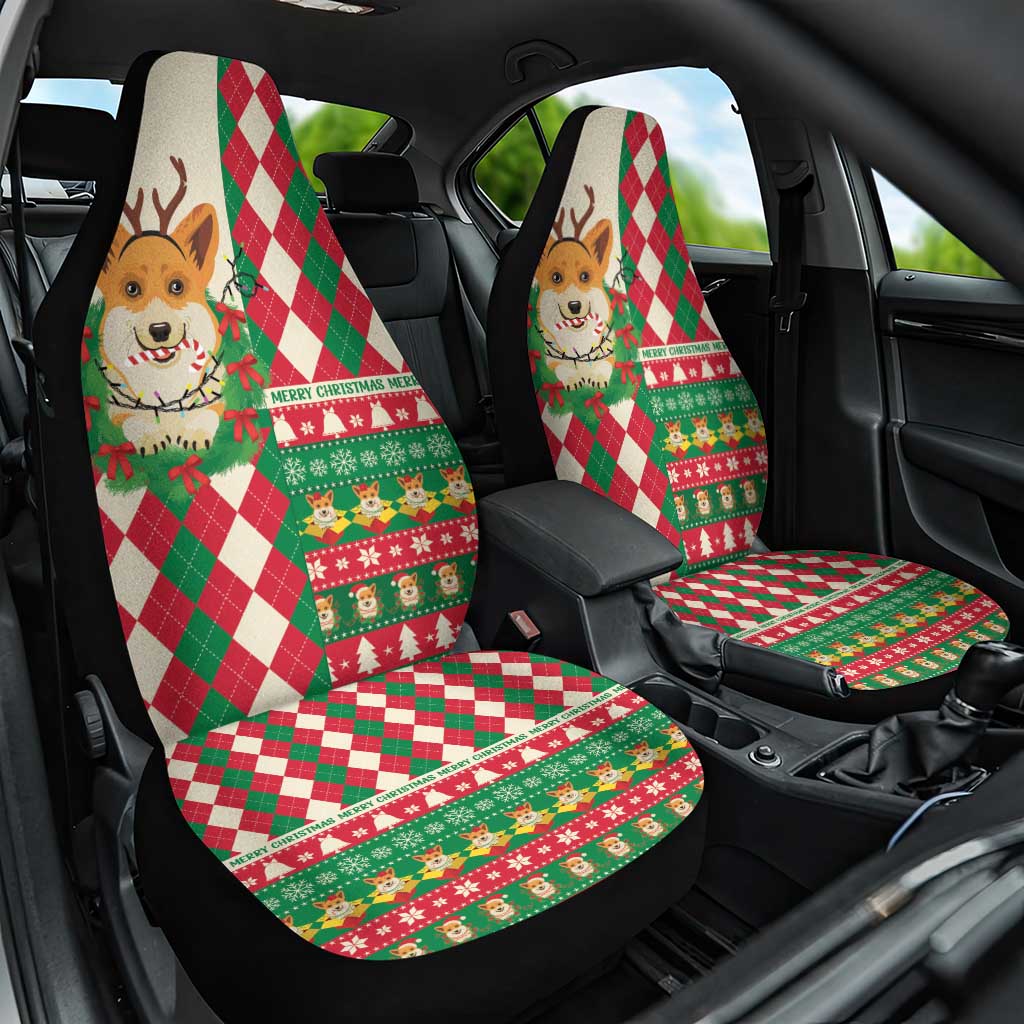 Wales Corgi Christmas Car Seat Cover Seamless Cute Dog Argyle Pattern - Wonder Print Shop