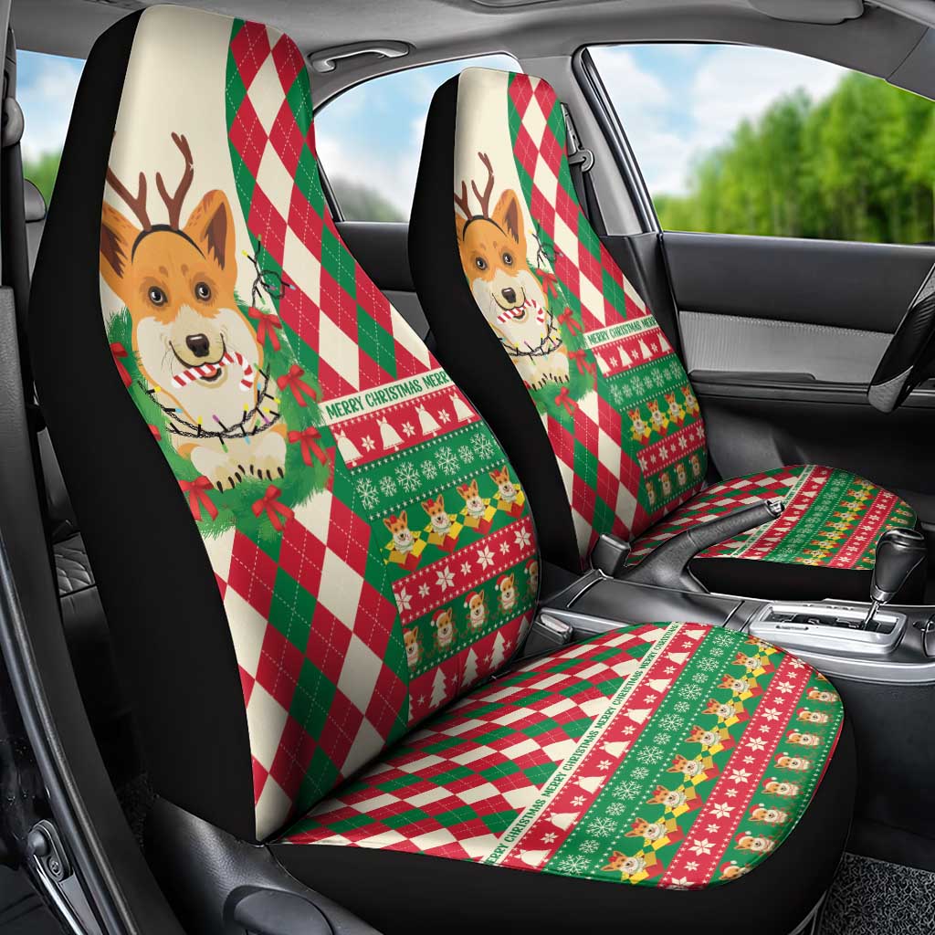 Wales Corgi Christmas Car Seat Cover Seamless Cute Dog Argyle Pattern - Wonder Print Shop