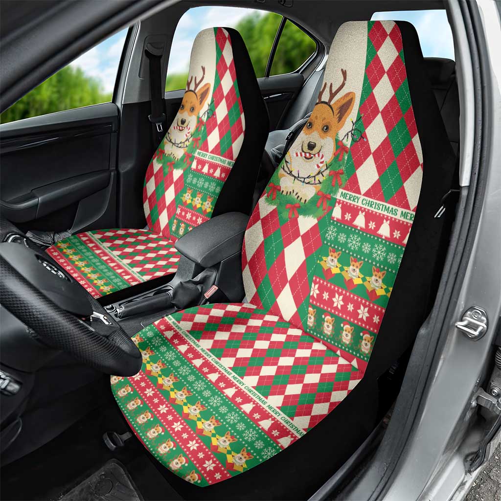 Wales Corgi Christmas Car Seat Cover Seamless Cute Dog Argyle Pattern - Wonder Print Shop