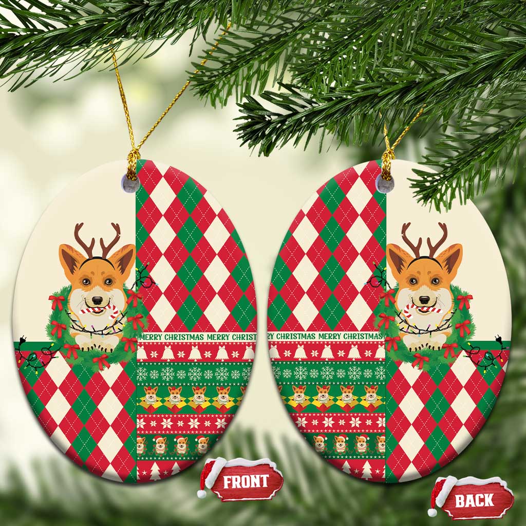 Wales Corgi Christmas Ceramic Ornament Seamless Cute Dog Argyle Pattern - Wonder Print Shop