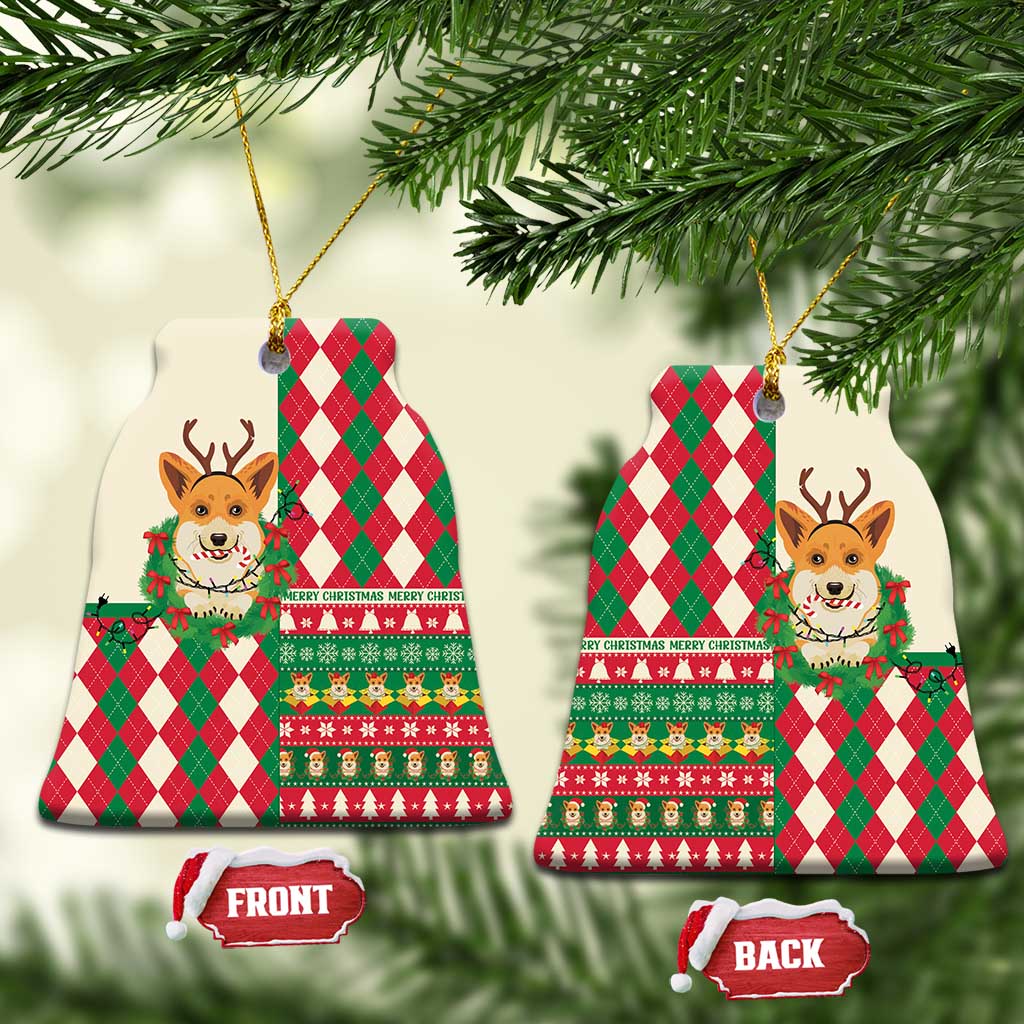 Wales Corgi Christmas Ceramic Ornament Seamless Cute Dog Argyle Pattern - Wonder Print Shop