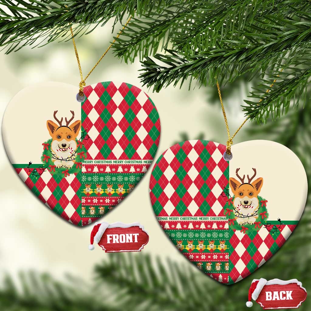Wales Corgi Christmas Ceramic Ornament Seamless Cute Dog Argyle Pattern - Wonder Print Shop