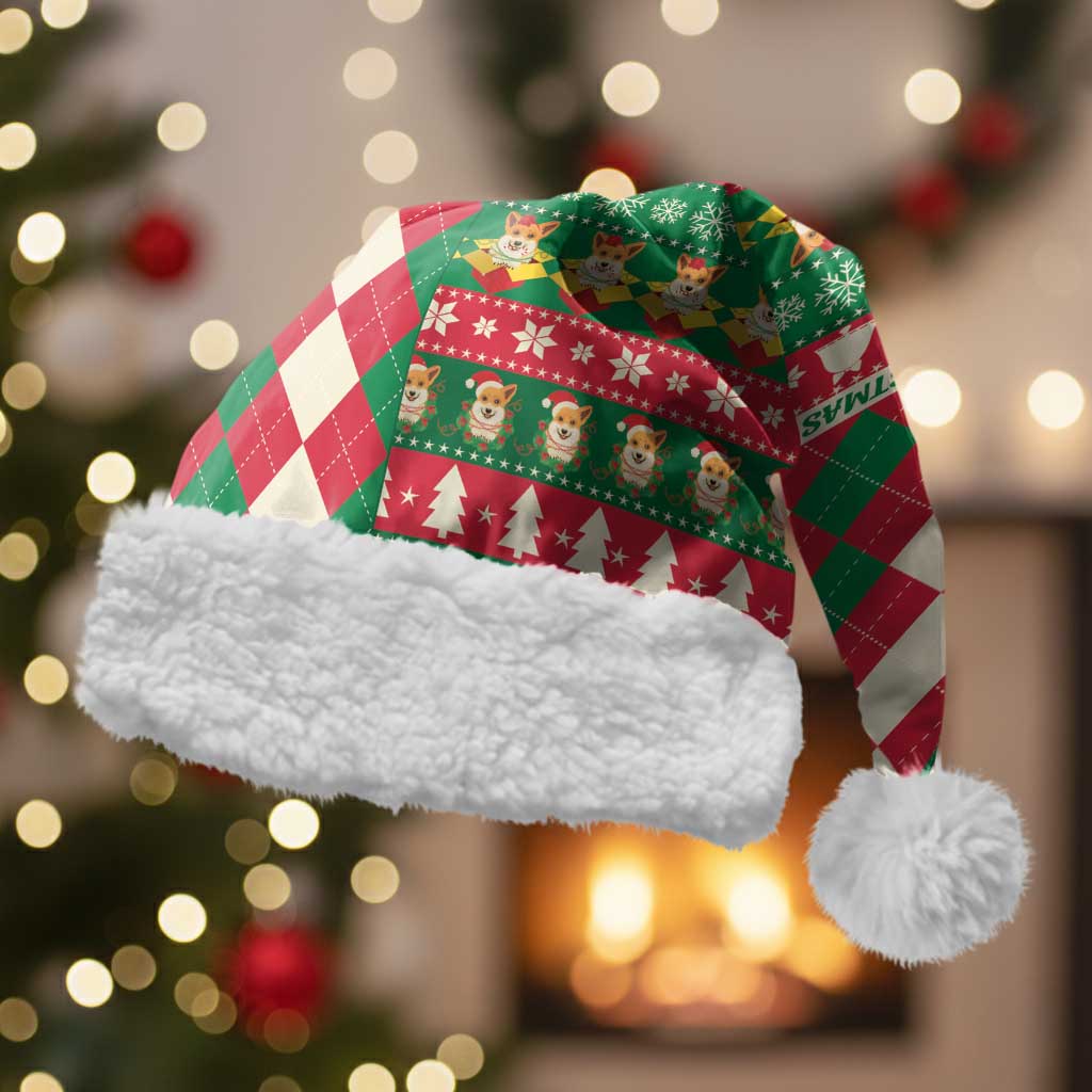 Wales Corgi Christmas Santa Hat Seamless Cute Dog Argyle Pattern - Wonder Print Shop