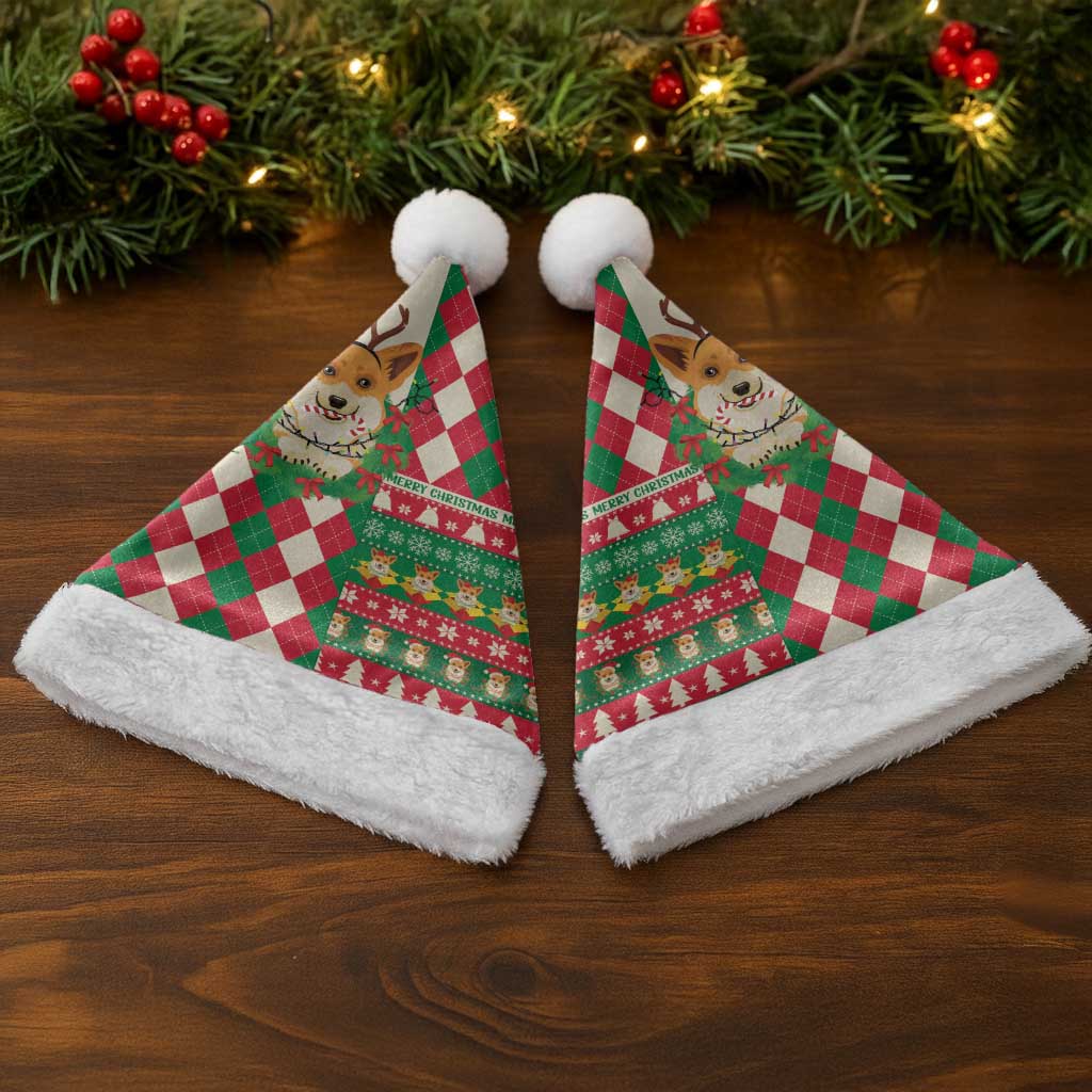 Wales Corgi Christmas Santa Hat Seamless Cute Dog Argyle Pattern - Wonder Print Shop