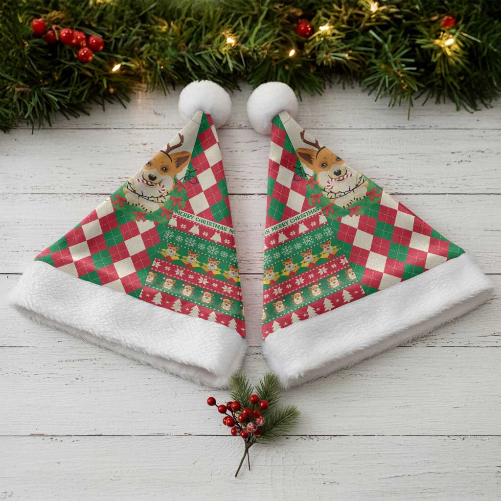 Wales Corgi Christmas Santa Hat Seamless Cute Dog Argyle Pattern - Wonder Print Shop