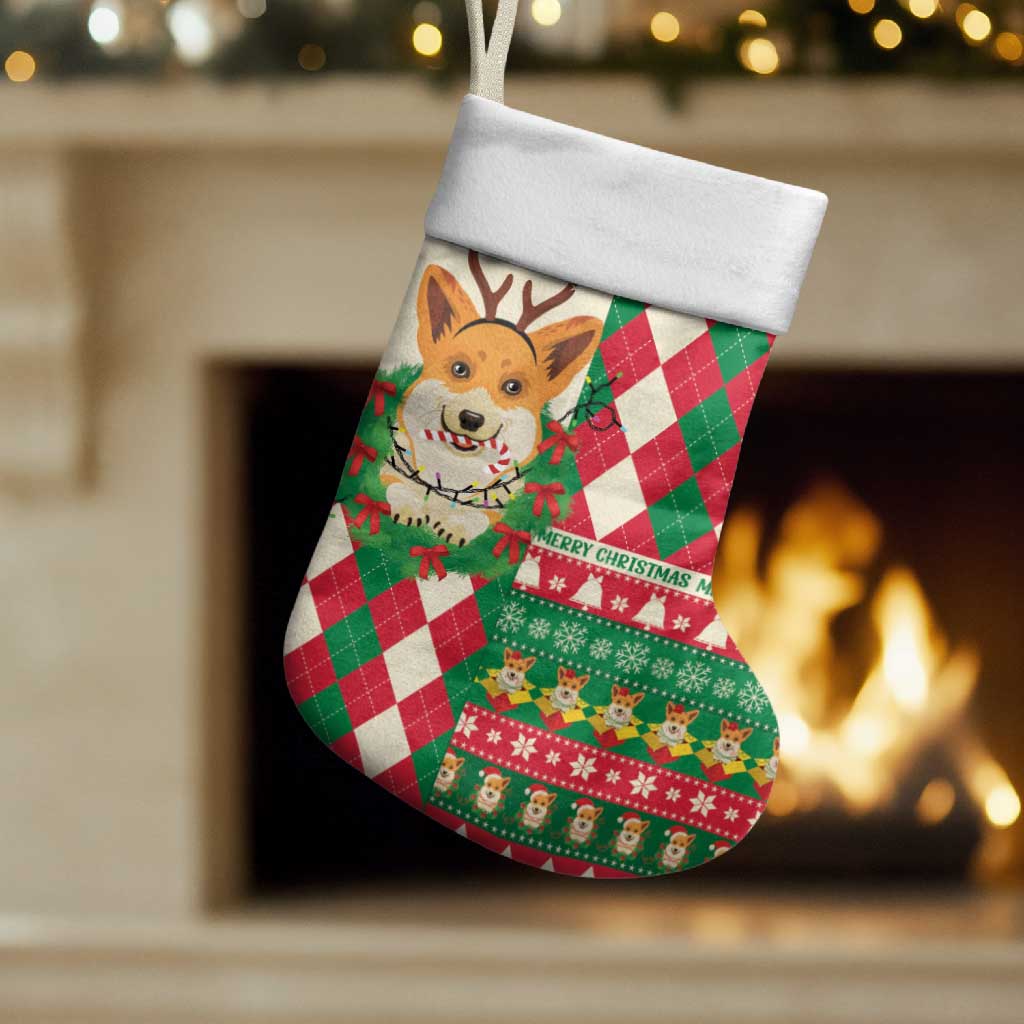 Wales Corgi Christmas Stocking Seamless Cute Dog Argyle Pattern - Wonder Print Shop