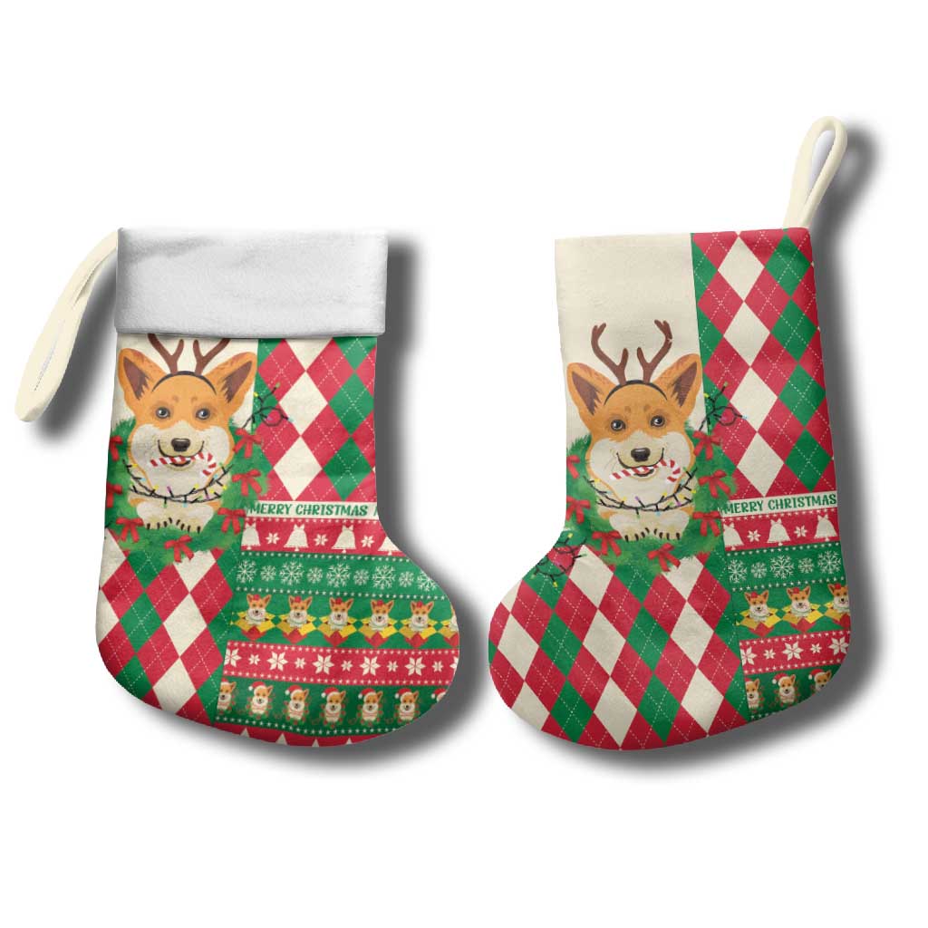 Wales Corgi Christmas Stocking Seamless Cute Dog Argyle Pattern - Wonder Print Shop