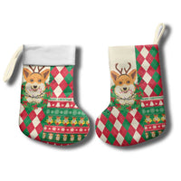 Wales Corgi Christmas Stocking Seamless Cute Dog Argyle Pattern - Wonder Print Shop
