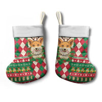 Wales Corgi Christmas Stocking Seamless Cute Dog Argyle Pattern - Wonder Print Shop