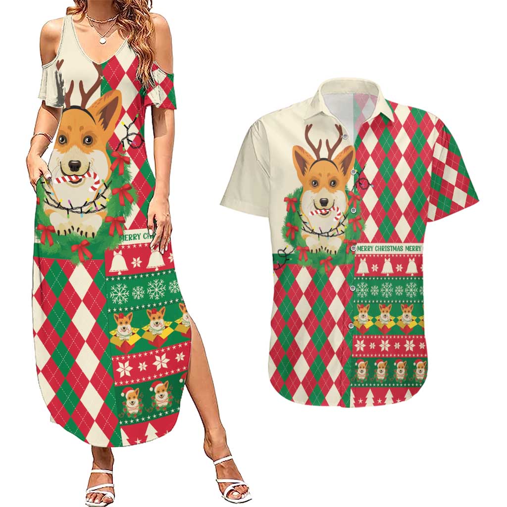 Wales Corgi Christmas Couples Matching Summer Maxi Dress and Hawaiian Shirt Seamless Cute Dog Argyle Pattern - Wonder Print Shop