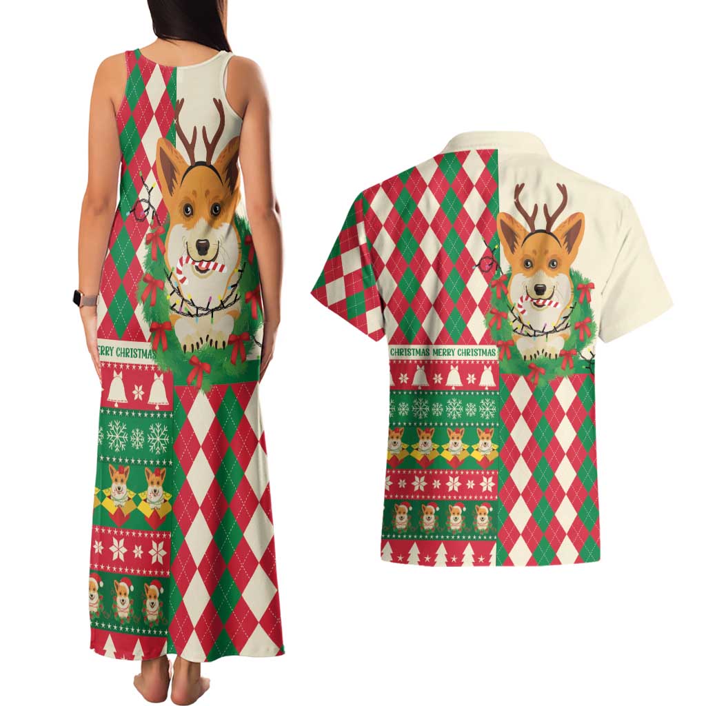 Wales Corgi Christmas Couples Matching Tank Maxi Dress and Hawaiian Shirt Seamless Cute Dog Argyle Pattern - Wonder Print Shop