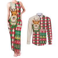 Wales Corgi Christmas Couples Matching Tank Maxi Dress and Long Sleeve Button Shirt Seamless Cute Dog Argyle Pattern - Wonder Print Shop