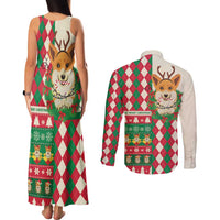 Wales Corgi Christmas Couples Matching Tank Maxi Dress and Long Sleeve Button Shirt Seamless Cute Dog Argyle Pattern - Wonder Print Shop