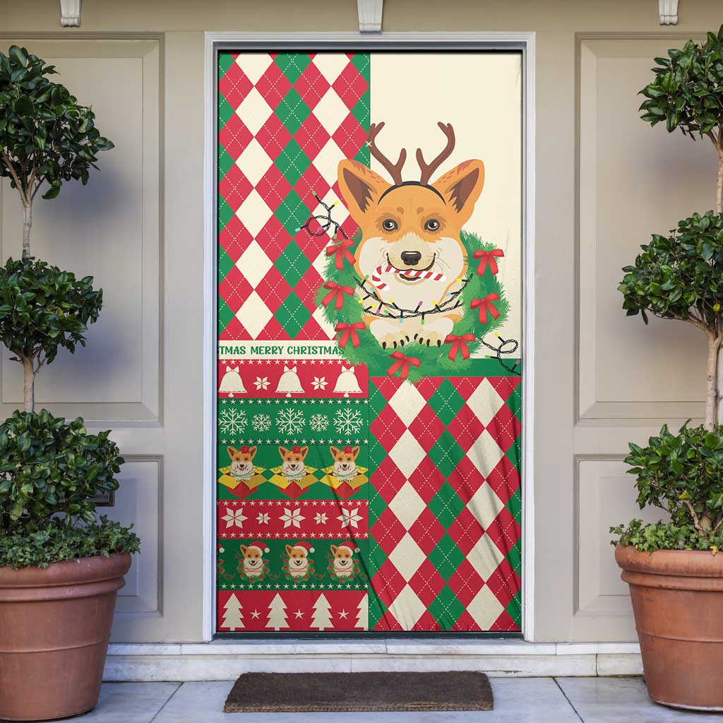 Wales Corgi Christmas Door Cover Seamless Cute Dog Argyle Pattern - Wonder Print Shop