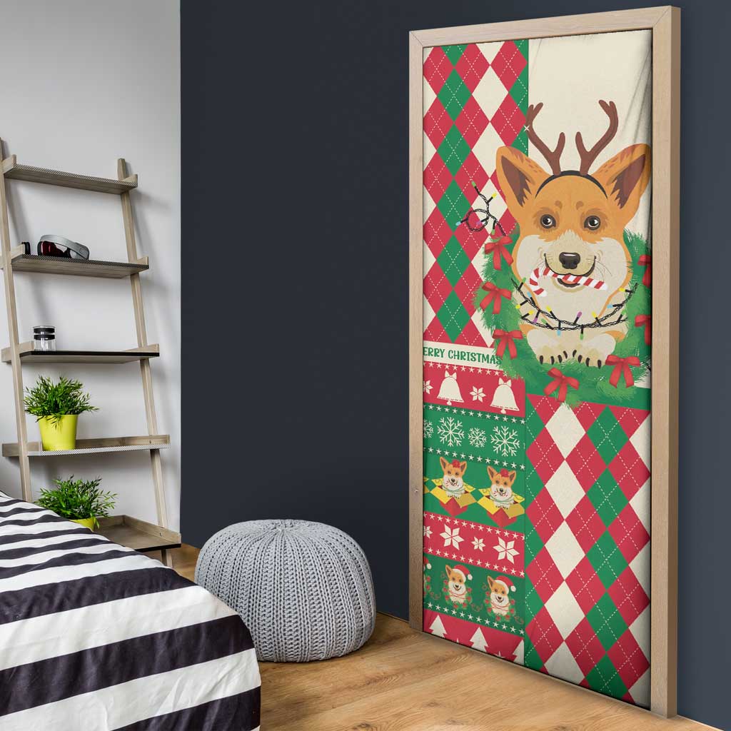Wales Corgi Christmas Door Cover Seamless Cute Dog Argyle Pattern - Wonder Print Shop
