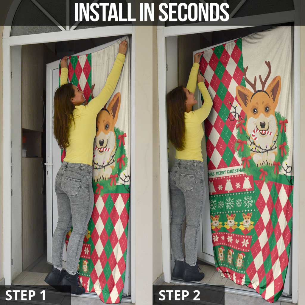 Wales Corgi Christmas Door Cover Seamless Cute Dog Argyle Pattern - Wonder Print Shop