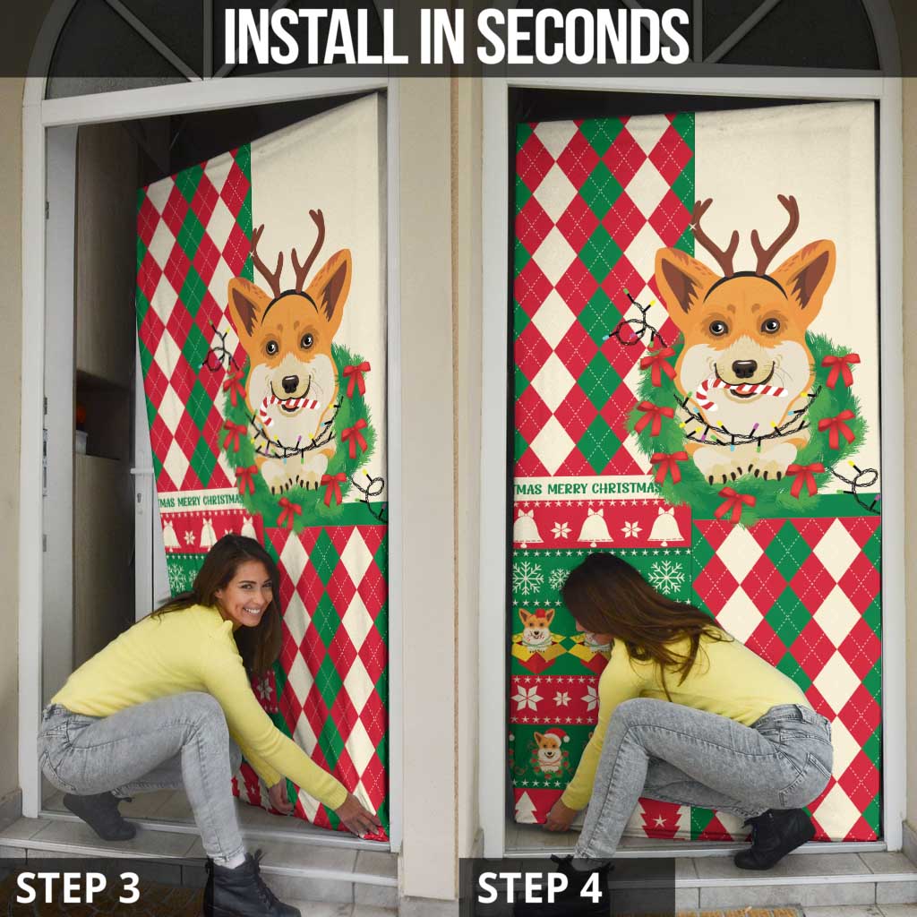 Wales Corgi Christmas Door Cover Seamless Cute Dog Argyle Pattern - Wonder Print Shop