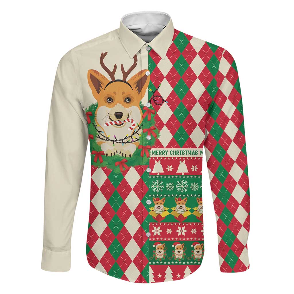 Wales Corgi Christmas Family Matching Long Sleeve Bodycon Dress and Hawaiian Shirt Seamless Cute Dog Argyle Pattern - Wonder Print Shop