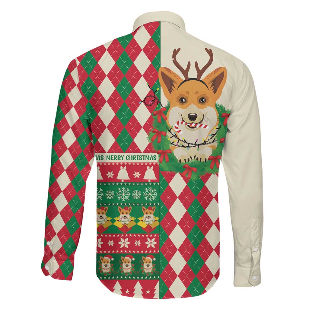 Wales Corgi Christmas Family Matching Long Sleeve Bodycon Dress and Hawaiian Shirt Seamless Cute Dog Argyle Pattern - Wonder Print Shop