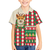 Wales Corgi Christmas Family Matching Long Sleeve Bodycon Dress and Hawaiian Shirt Seamless Cute Dog Argyle Pattern - Wonder Print Shop