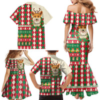 Wales Corgi Christmas Family Matching Mermaid Dress and Hawaiian Shirt Seamless Cute Dog Argyle Pattern - Wonder Print Shop