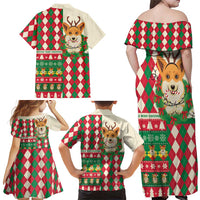 Wales Corgi Christmas Family Matching Off Shoulder Maxi Dress and Hawaiian Shirt Seamless Cute Dog Argyle Pattern - Wonder Print Shop