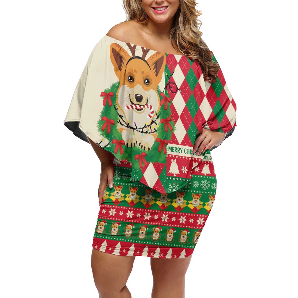 Wales Corgi Christmas Family Matching Off Shoulder Short Dress and Hawaiian Shirt Seamless Cute Dog Argyle Pattern - Wonder Print Shop
