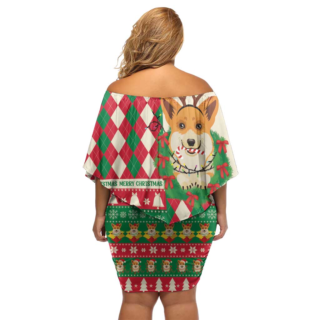Wales Corgi Christmas Family Matching Off Shoulder Short Dress and Hawaiian Shirt Seamless Cute Dog Argyle Pattern - Wonder Print Shop