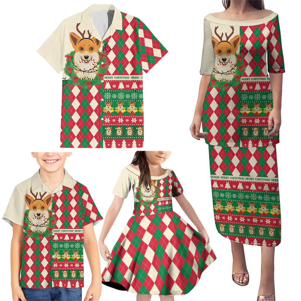 Wales Corgi Christmas Family Matching Puletasi and Hawaiian Shirt Seamless Cute Dog Argyle Pattern - Wonder Print Shop