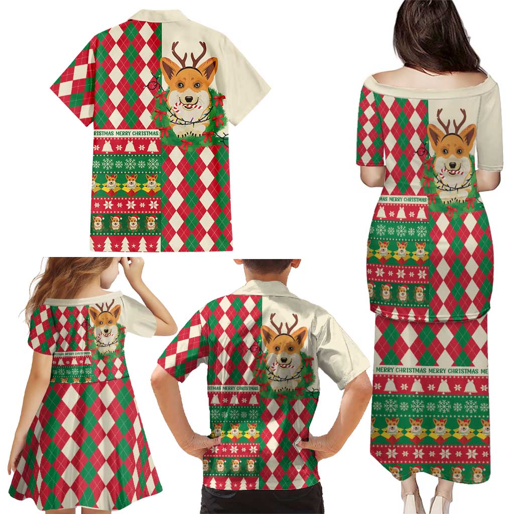 Wales Corgi Christmas Family Matching Puletasi and Hawaiian Shirt Seamless Cute Dog Argyle Pattern - Wonder Print Shop