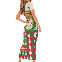 Wales Corgi Christmas Family Matching Short Sleeve Bodycon Dress and Hawaiian Shirt Seamless Cute Dog Argyle Pattern - Wonder Print Shop