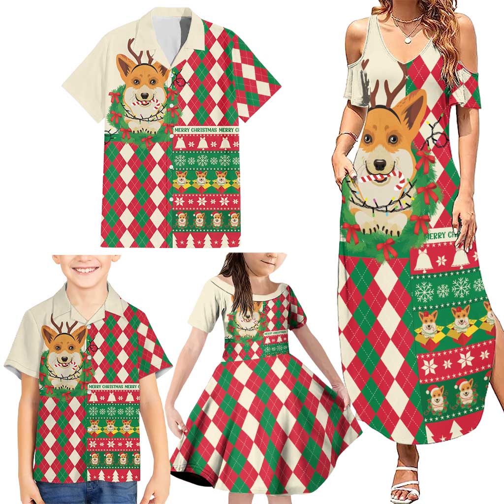 Wales Corgi Christmas Family Matching Summer Maxi Dress and Hawaiian Shirt Seamless Cute Dog Argyle Pattern - Wonder Print Shop