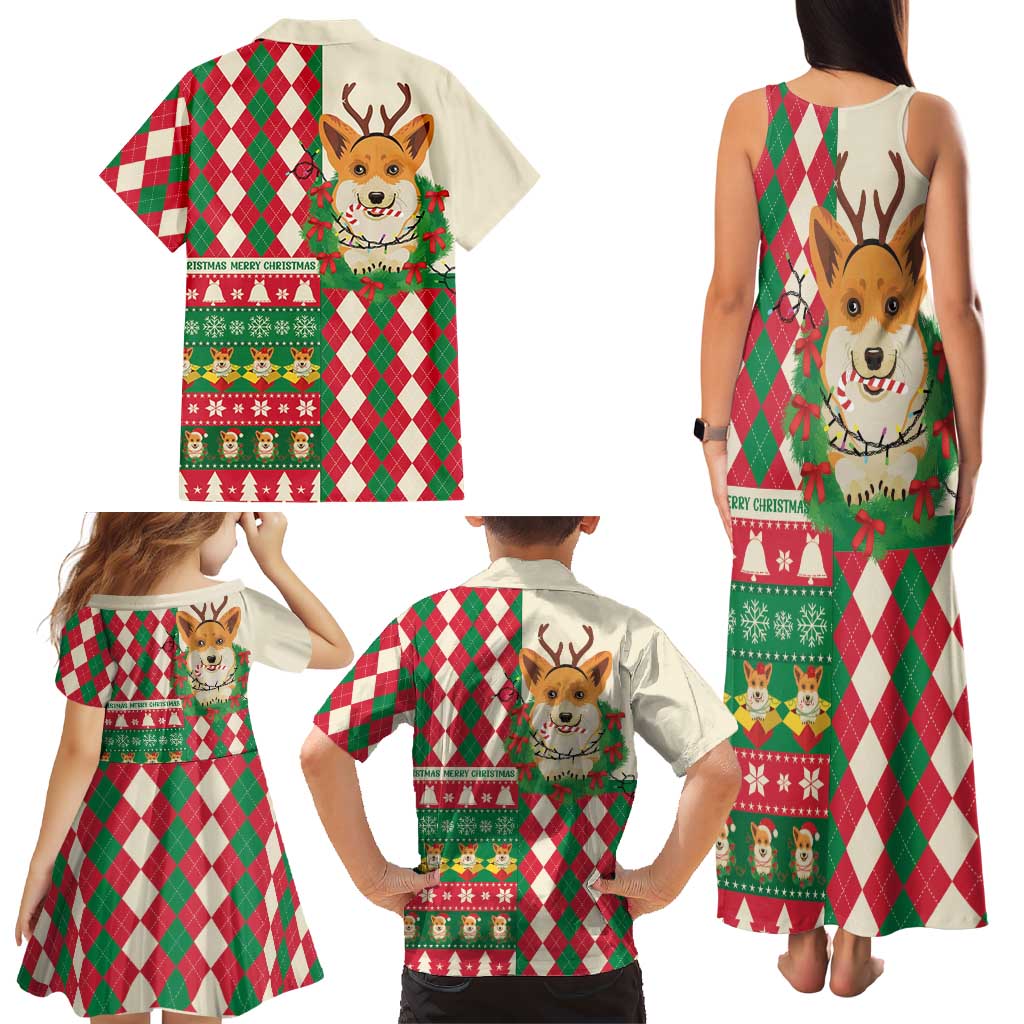 Wales Corgi Christmas Family Matching Tank Maxi Dress and Hawaiian Shirt Seamless Cute Dog Argyle Pattern - Wonder Print Shop