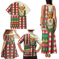 Wales Corgi Christmas Family Matching Tank Maxi Dress and Hawaiian Shirt Seamless Cute Dog Argyle Pattern - Wonder Print Shop