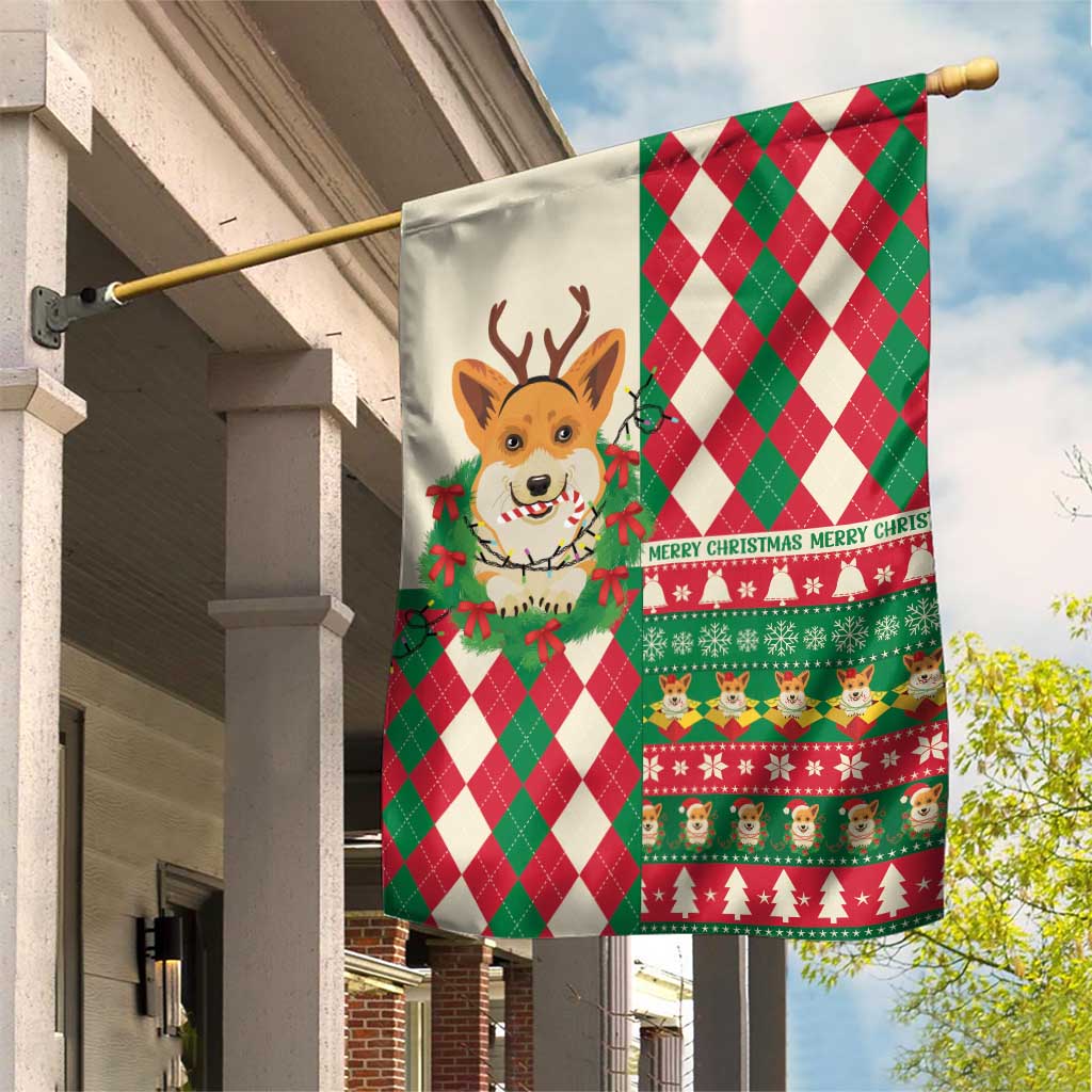 Wales Corgi Christmas Garden Flag Seamless Cute Dog Argyle Pattern - Wonder Print Shop
