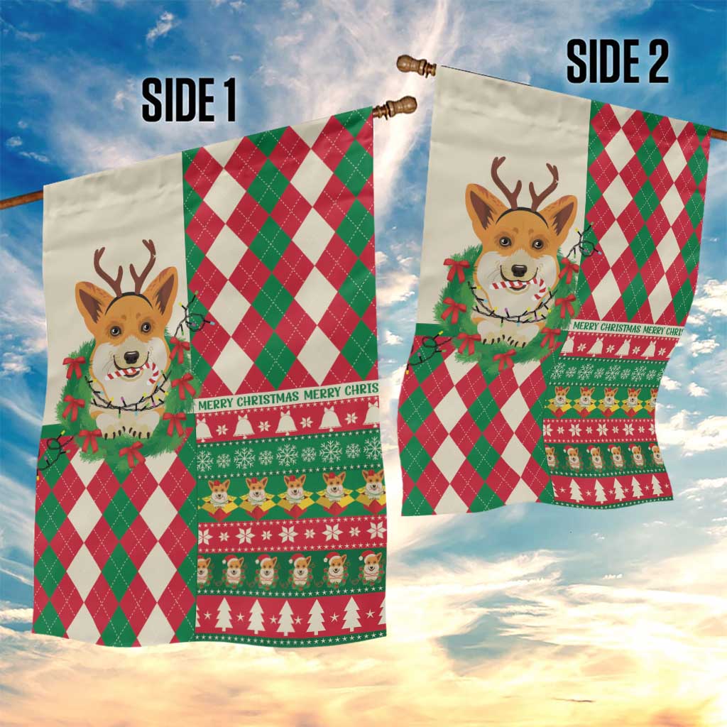 Wales Corgi Christmas Garden Flag Seamless Cute Dog Argyle Pattern - Wonder Print Shop