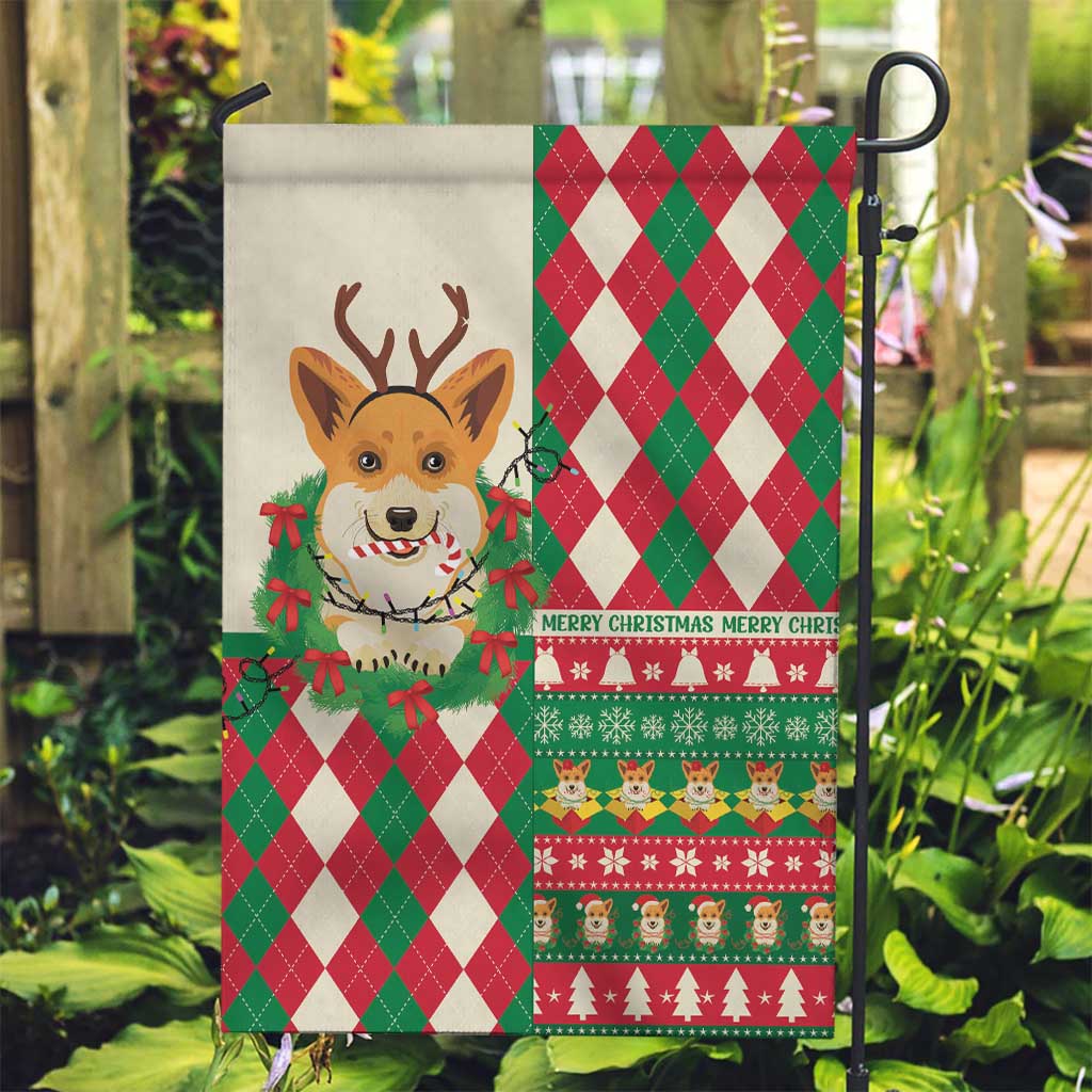 Wales Corgi Christmas Garden Flag Seamless Cute Dog Argyle Pattern - Wonder Print Shop