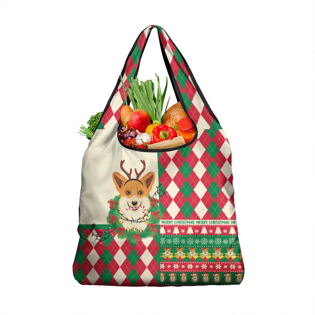 Wales Corgi Christmas Grocery Bag Seamless Cute Dog Argyle Pattern - Wonder Print Shop